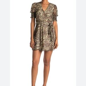 Walter Baker  Brandi puff sleeve mini wrap dress animal print